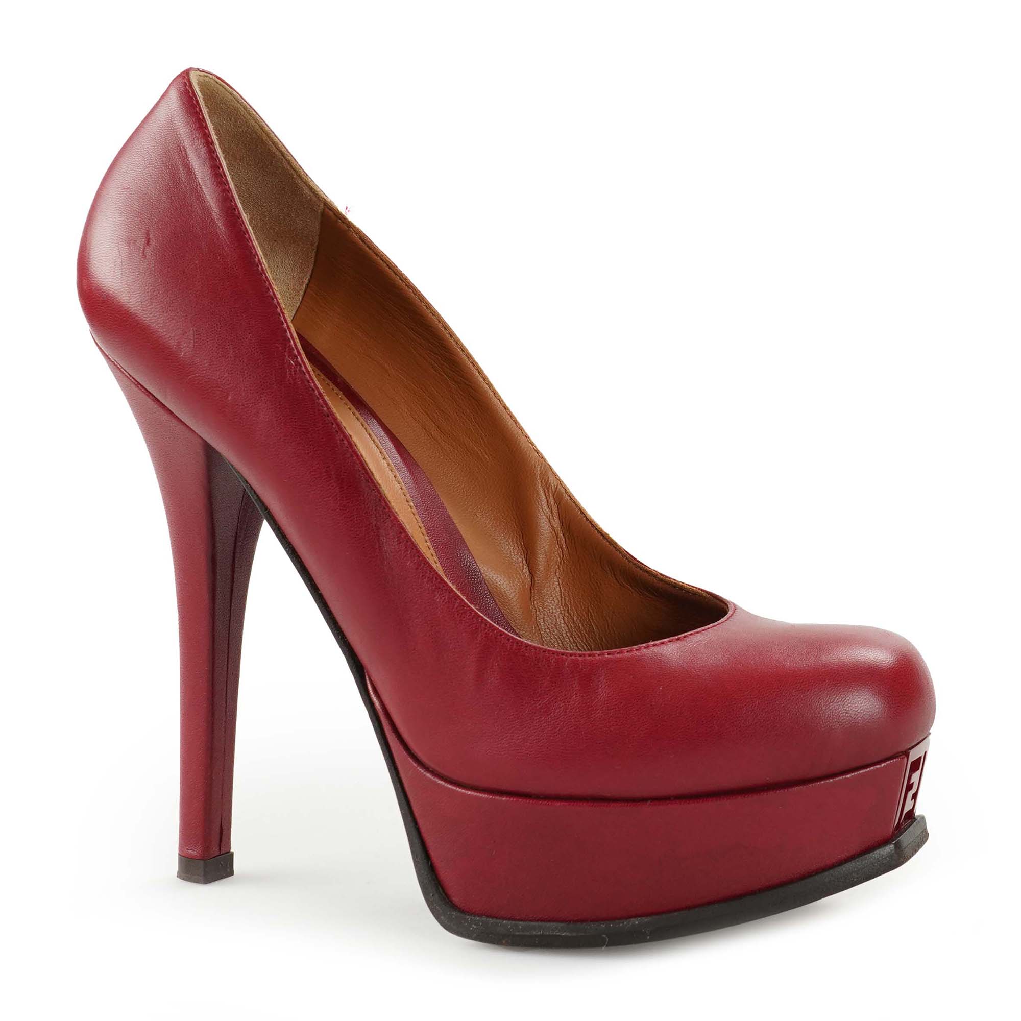 Fendi - Bordeaux Leather Fendista Platform Pumps 